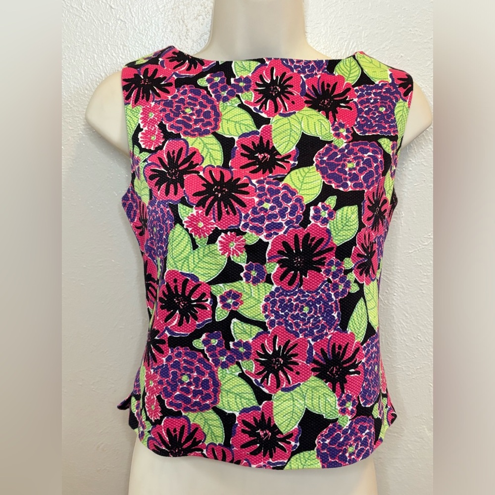 Lilly Pulitzer Floral Sleeveless Top Size S Small Pink Green Shirt Tank Top